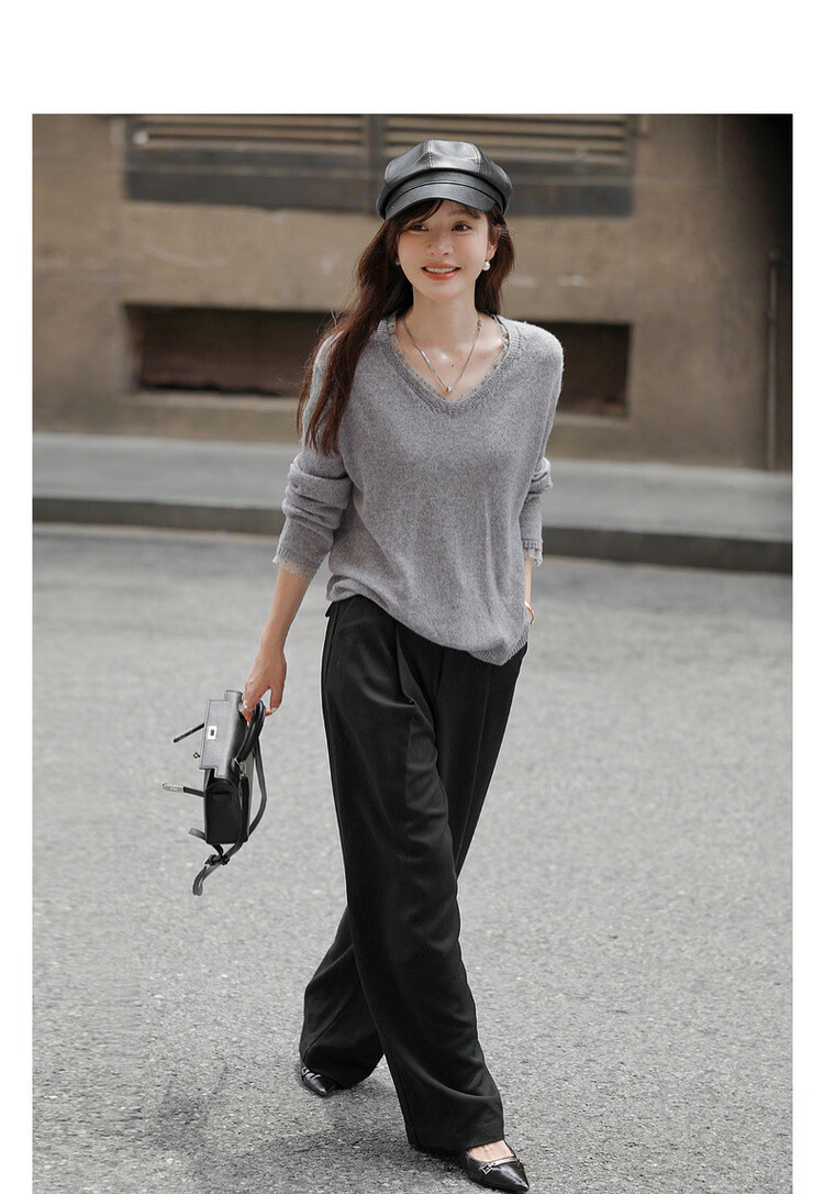 Mt 【Cozy Wool】Autumn Luxury Patchwork V-Neck Soft Loose Knit Sweater for Women 3