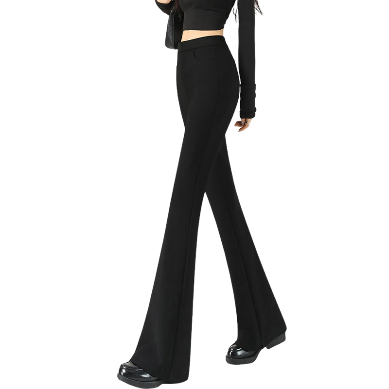 FitonTon Women's High Waist Slimming Flared Pants Elastic Waist Trousers Casual Black Bell Bottoms