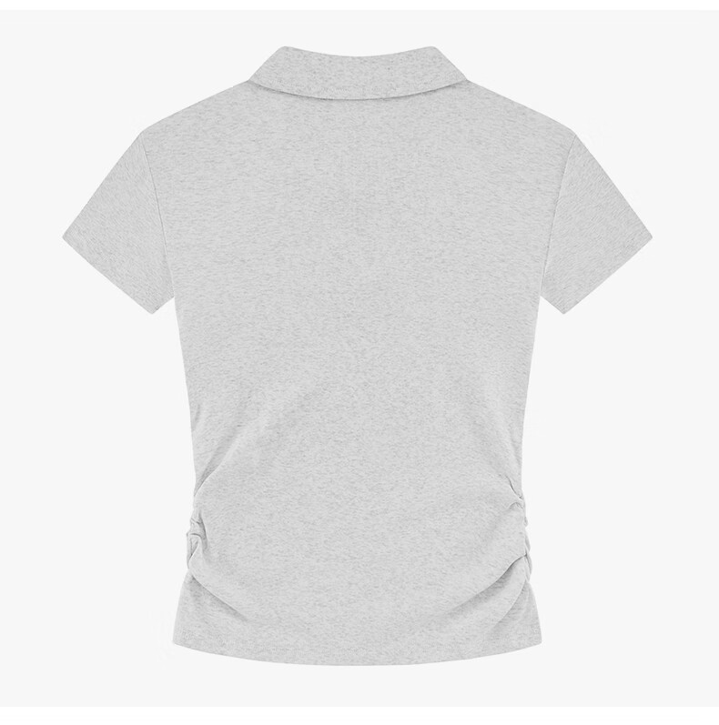 Charles Peach Heart Summer Commuter Style Solid Color Heart Logo Short Sleeve Polo Shirt for Women Simple Slim Fit Light Heather Gray M 8