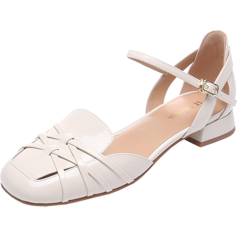 Laird & Dane 2026 Summer New Genuine Leather Chunky Heel One-Strap Roman Toe Mary Jane Sandals for Women 30902 Cream White