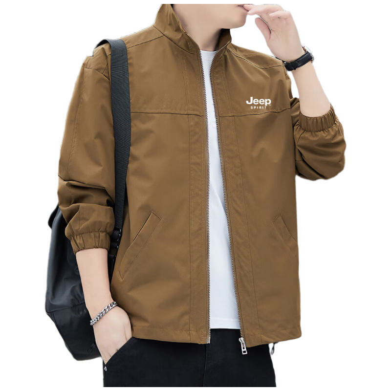 JEEP SPIRIT Men's Jacket, Spring And Autumn Casual Trendy Versatile Windproof Outdoor Sports Solid Color Lapel, Black, Size L
