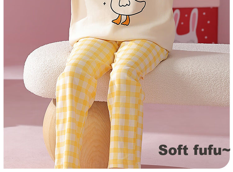 Bingxue Mian Children's Pajamas Girls Pure Cotton Crew Neck Spring Autumn Homewear Set Long Sleeve Long Pants Outerwear Two-Piece Set for Older Kids 9