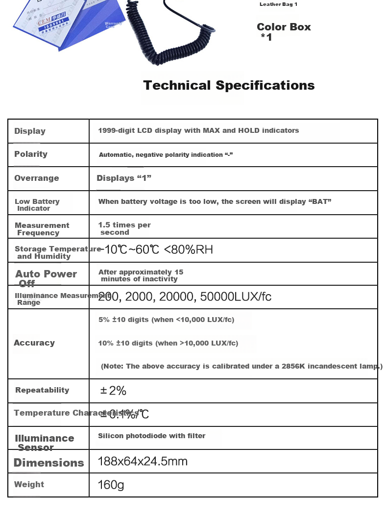 CEM DT-1301 Professional High-Precision Lux Meter Light Meter High-Resolution Illuminance Meter 7