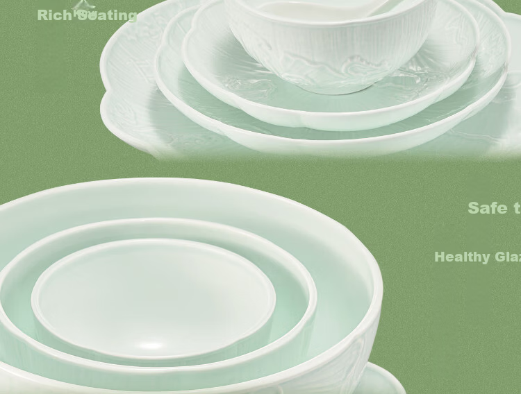 Magolont He and Qinglian Light Luxury Tableware Set Underglaze Color Tableware Bowl Plate Yingqing Embossed 36-Piece 6-Person Dinnerware Set 12