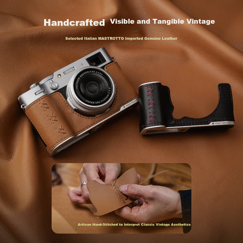 PGYTECH Fuji X-S20 Camera Case Vintage Leather Camera Cover Retro Artistic Mirrorless Leather Shell Genuine Leather Protective Case Metal Base Camera Inner Liner Protective Case Midnight Black