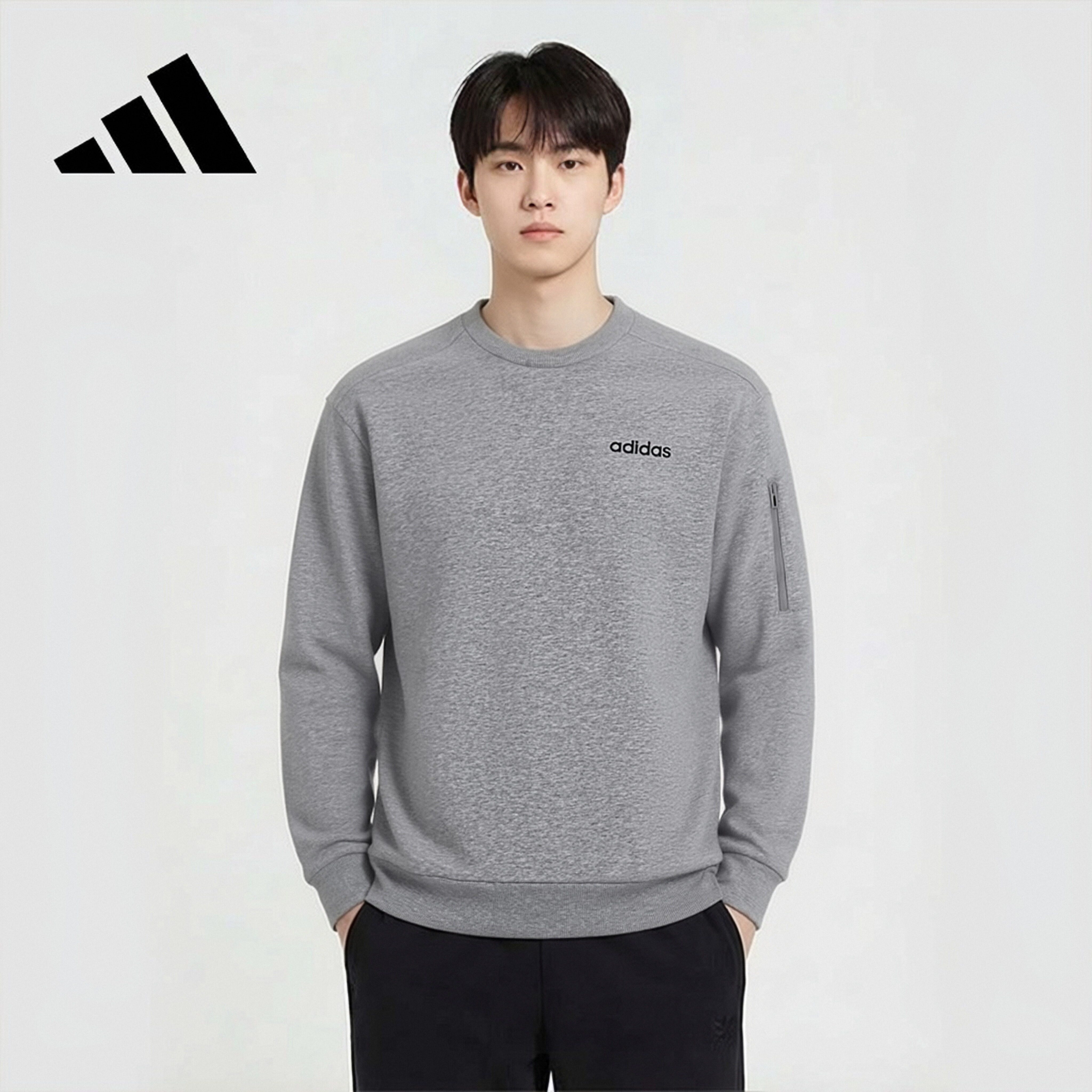 Adidas Men's Pullover Comfortable Trendy Sports Knitted Crewneck Sweatshirt JF3223