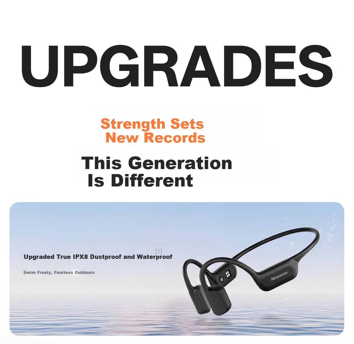 Newmine Bone Conduction Bluetooth Earphones Ear-Hook Wireless Headphones Swimming Running Gaming Non-In-Ear Sports Earphones IPX8 Waterproof with 32GB Memory Compatible with Apple Huawei Phones 5