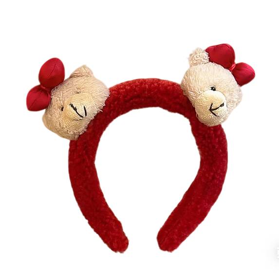 Kousu Red Bear Hairband Cute Bear Headband for Women High Crown Hair Press Face Washing Headband Festive Hair Accessory Children's Day