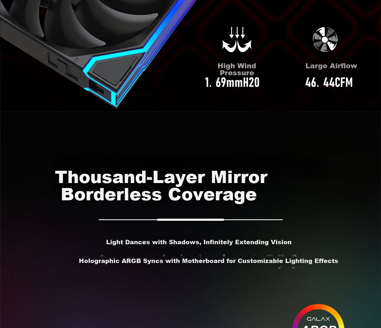 GALAX Aurora Block A125 12CM Case Fan Single Black Forward Direction (True Block Fan/ARGB/PWM/High Air Pressure/High Airflow) 3