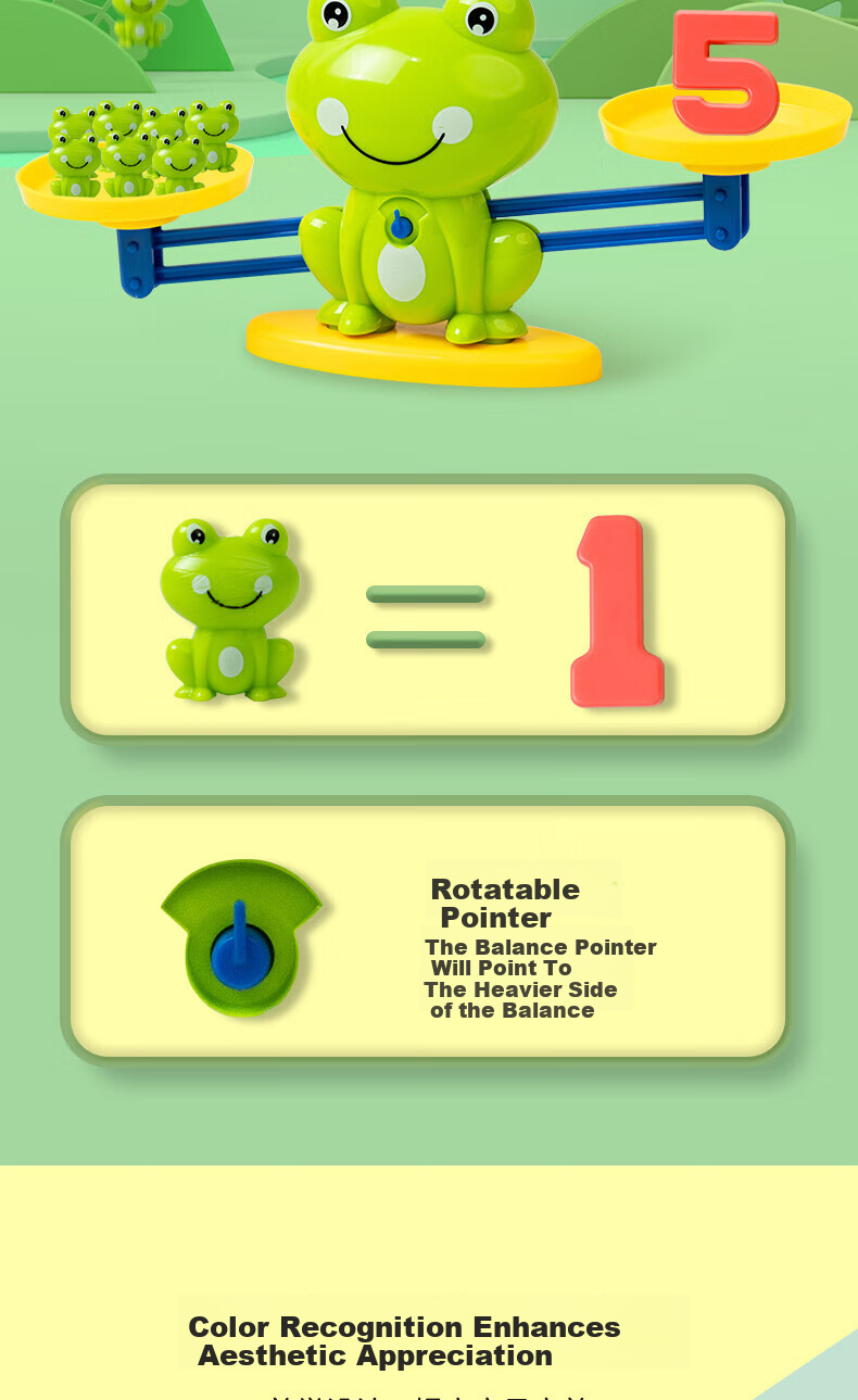Mili Children's Toy Frog Balance Scale Educational Montessori Early Learning Student Number Enlightenment Logic Thinking for Ages 2-6 4