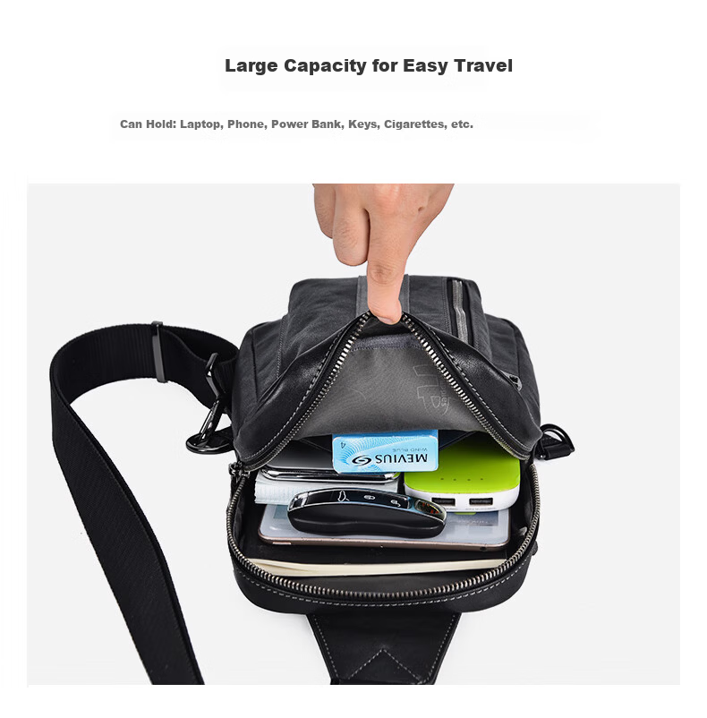 Hush Puppies Men's Classic Business Crossbody Bag, Simple Sports Waist Bag, Multifunctional Large Capacity Backpack, Black 3