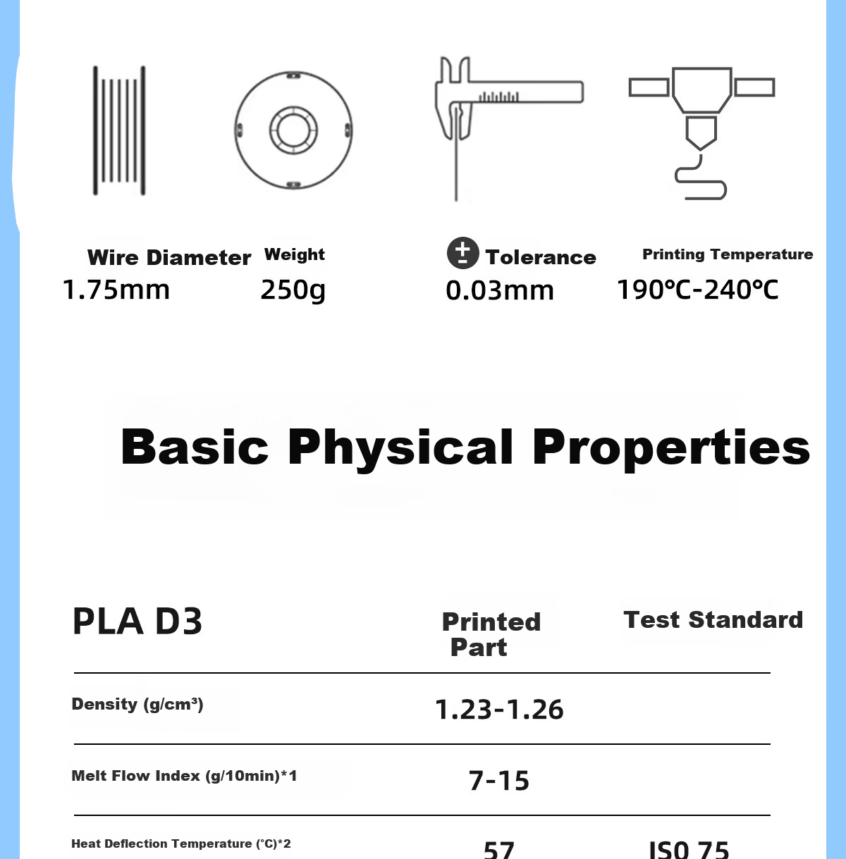 Zhixiaobai 3D Printing PLA Filament Blue 250g/Roll High Versatility Rich Colors Cost-Effective Beginner Friendly Easy to Print Safe and Eco-Friendly 25