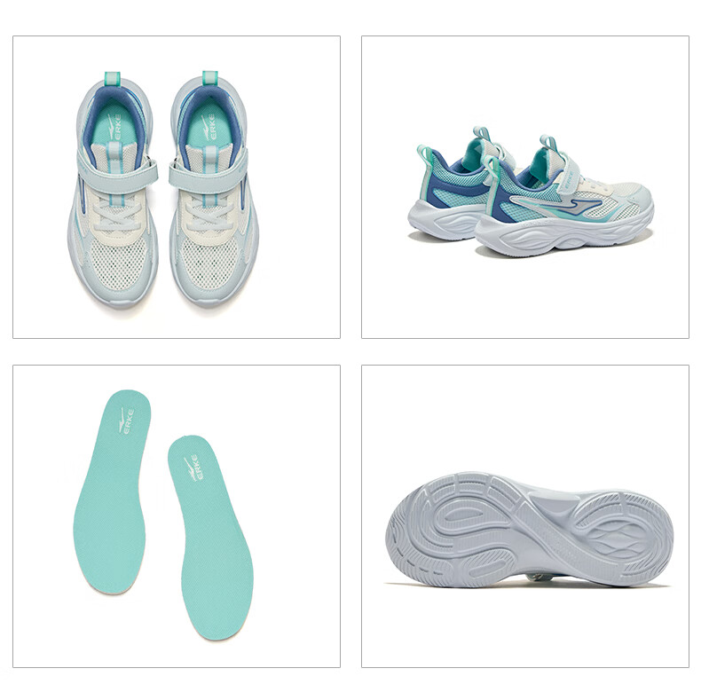 ERKE Kids Summer Mesh Boys and Girls Sports Shoes Children's Breathable Running Shoes Microcrystal White/Cloud Gray/Clean Water Color Size 36 54