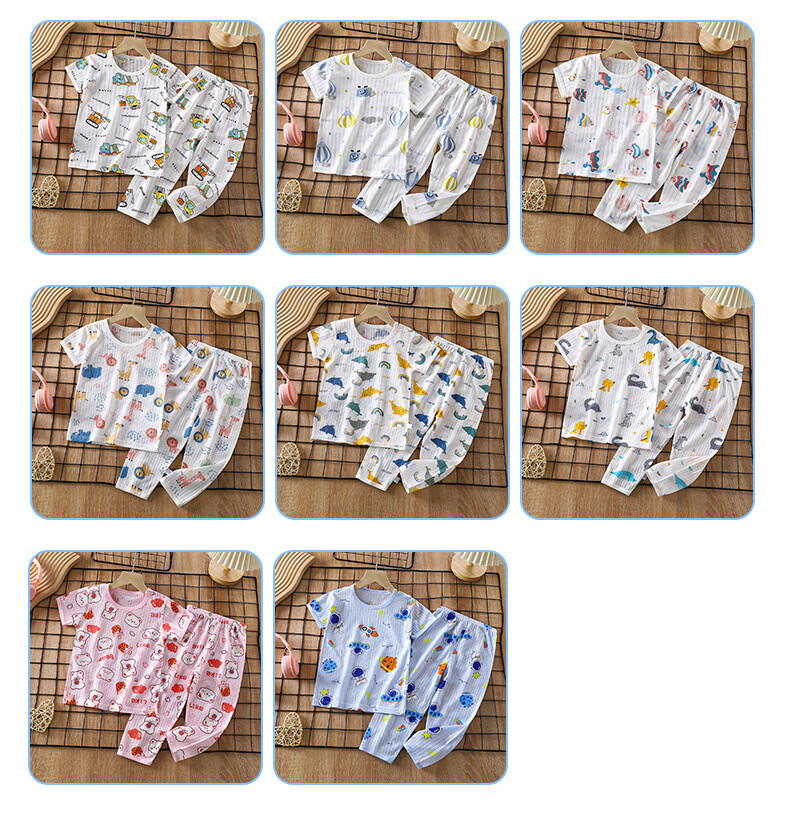 Yuzhaolin Kids Cotton Pajamas Boys Girls 3/4 Sleeve Air Conditioning Thin Sleepwear Cool Puppy 110 7