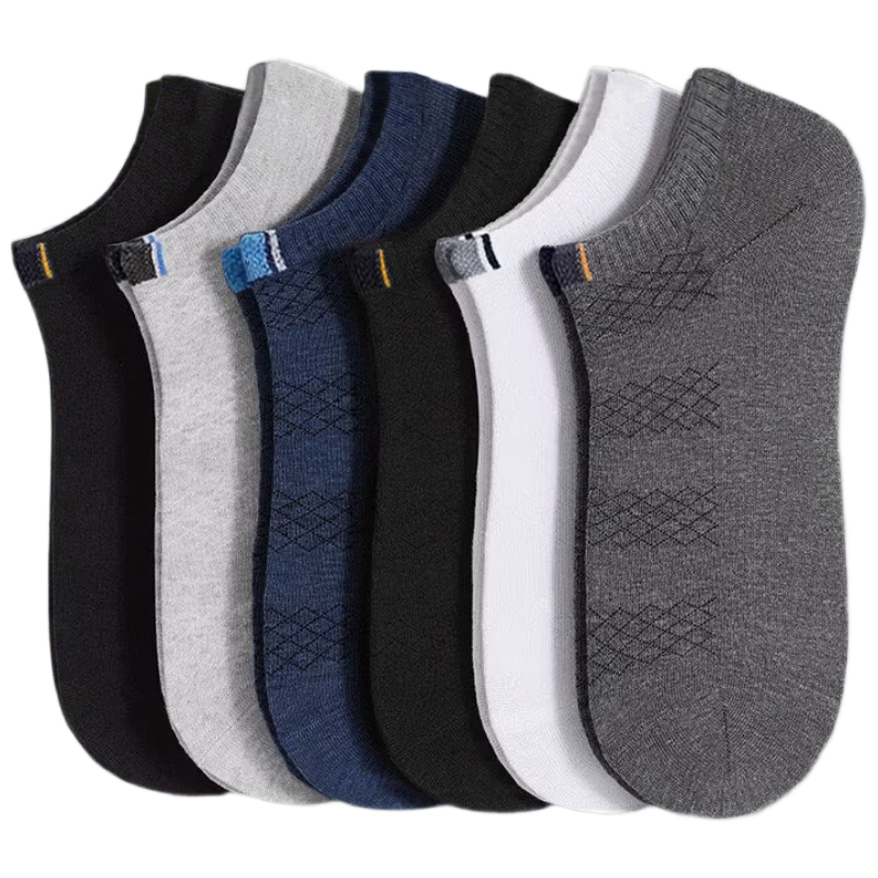 Cotton Full Men's Short Socks 100% Pure Cotton Antibacterial Odor-Resistant Boat Socks Summer Thin Mesh Breathable Solid Color Low Cut 6 Pairs