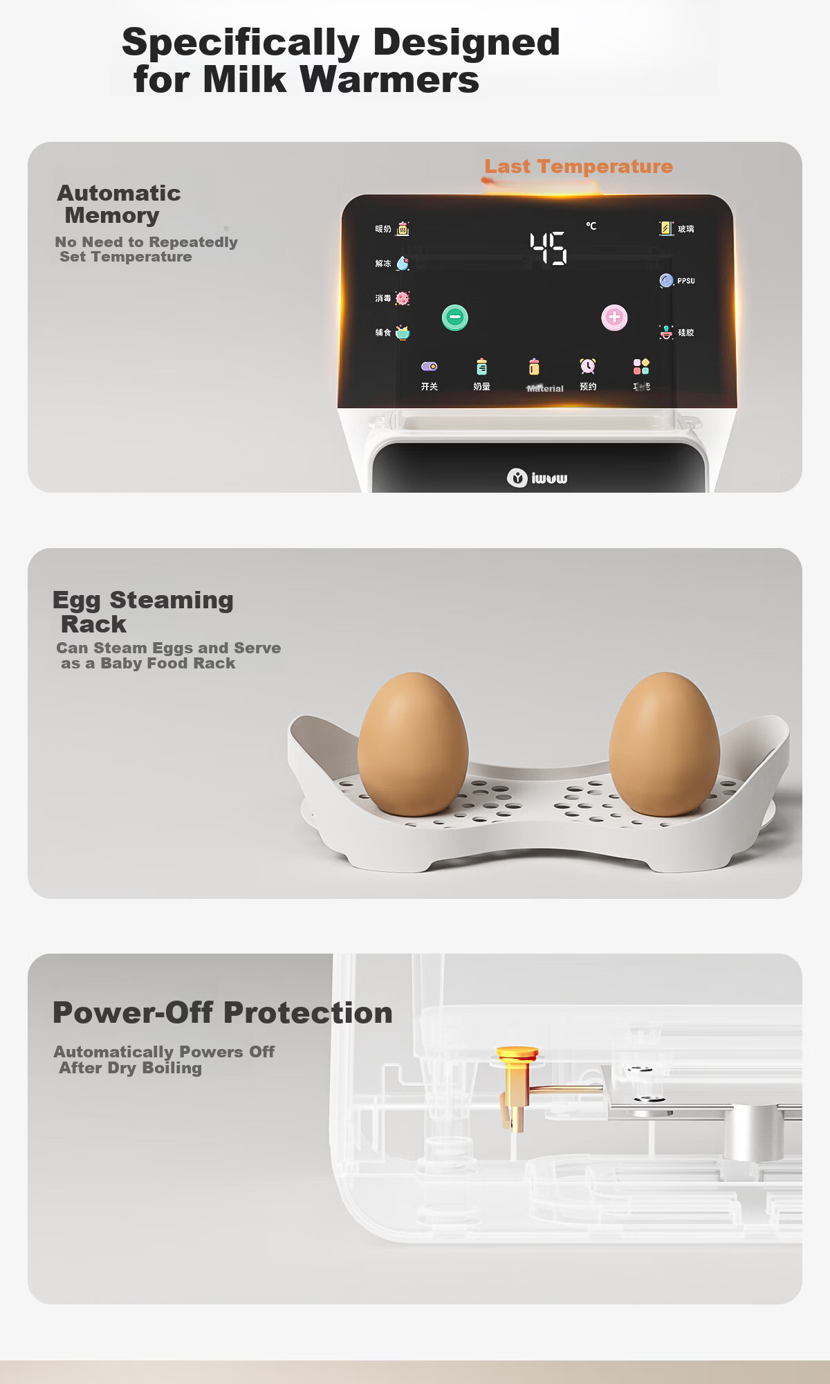 IWVW Milk Warmer and Sterilizer 2-in-1 Temperature Control Bottle Warmer Baby Formula Heater Breast Milk Defroster Steam Sterilizer 12