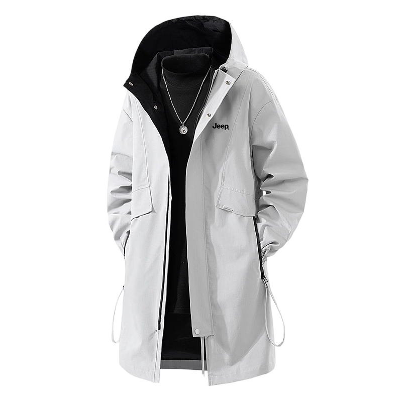 JEEP Men's Jacket Spring Autumn Windbreaker Hooded Casual Versatile Mid-Length Black L