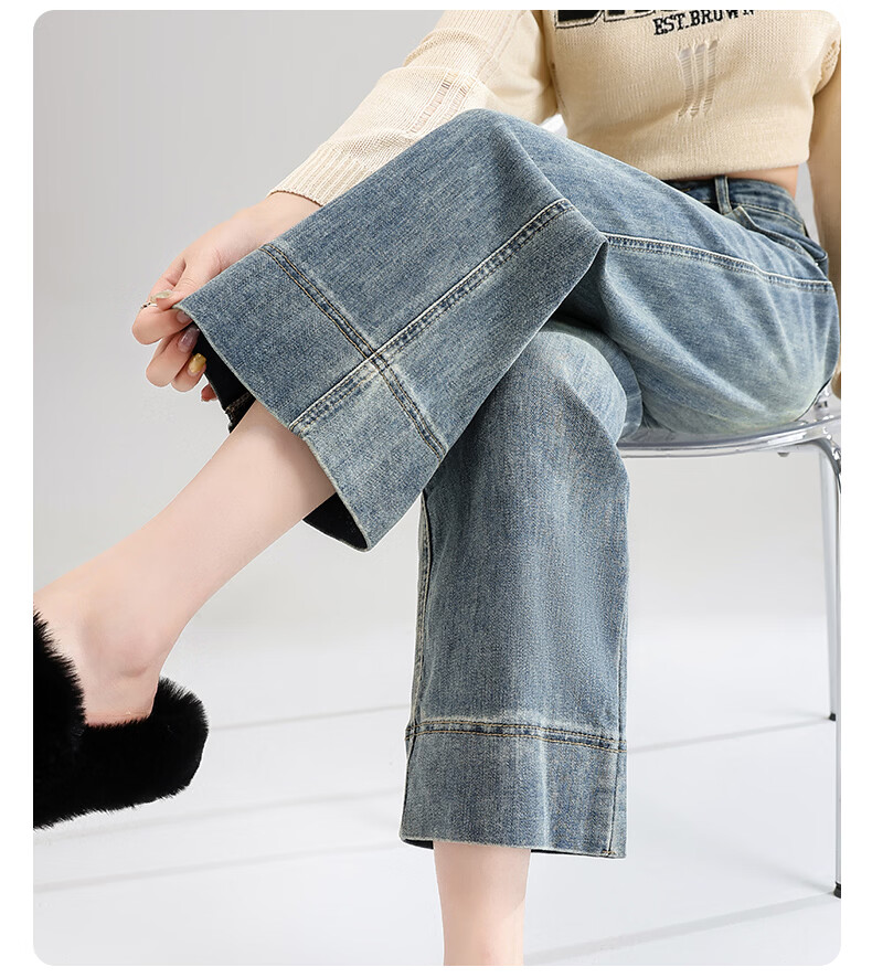 Jeanswest Women's Spring Summer Loose High Waist Slim Casual Straight Leg Cropped Cuffed Wide Leg Jeans Retro Blue XL 12