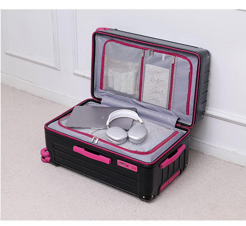 DULA Innovative Plastic Frame PC Luggage Large Capacity Cup Holder Trolley Case Travel Suitcase Password Lock 28 Inch Slate Brown 35