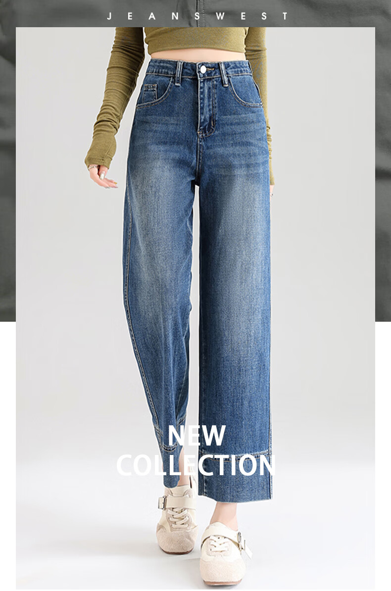 Jeanswest Women's Spring Summer Loose High Waist Slim Casual Straight Leg Cropped Cuffed Wide Leg Jeans Retro Blue XL 1