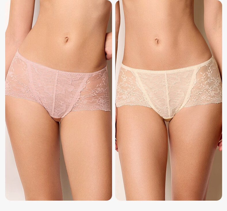 Manifen Sexy Lace Comfortable Mid-Low Waist Low-Cut Cotton Crotch Women's Panties 18