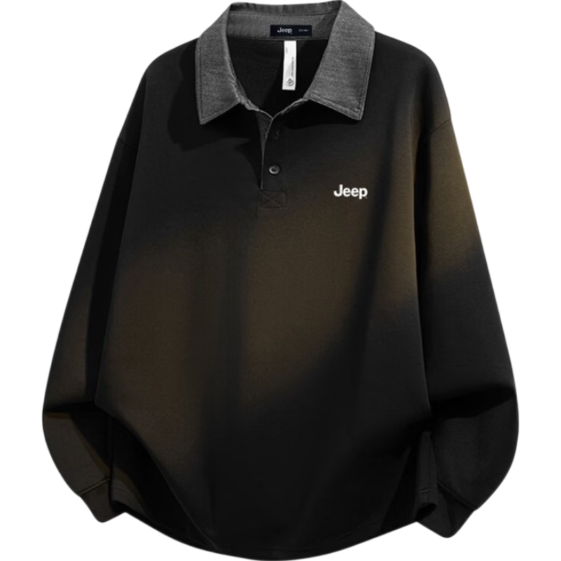 JEEP Men's Sweatshirt Long Sleeve T-Shirt Spring Autumn Heavyweight Loose Base Shirt Black 2XL