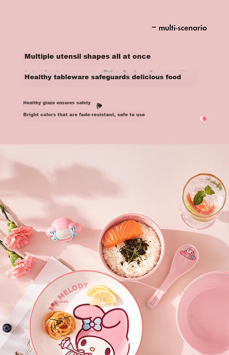 MANCHAOJIA Sanrio Hello Kitty 5-Piece Ceramic Dinnerware Set with Plates and Bowls, Premium Home Tableware Gift Box 3