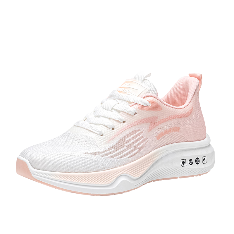Warrior Women's Spring Summer New Mesh Lightweight Breathable Running Shoes Soft Sole Shock Absorption Sports Shoes White Pink Size 40