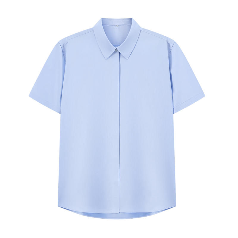 JD Original [100% Cotton] Women's White Short-Sleeve Shirt, High-Quality Blouse, Spring And Autumn New Style, Blue Short-Sleeve, 2XL