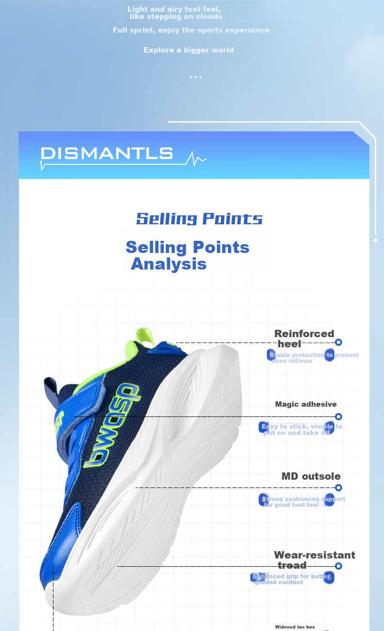 BIG WASP Boys' Sports Shoes 2026 Spring New Running Shoes D112621683K Deep Blue (Single Mesh) Size 32 4