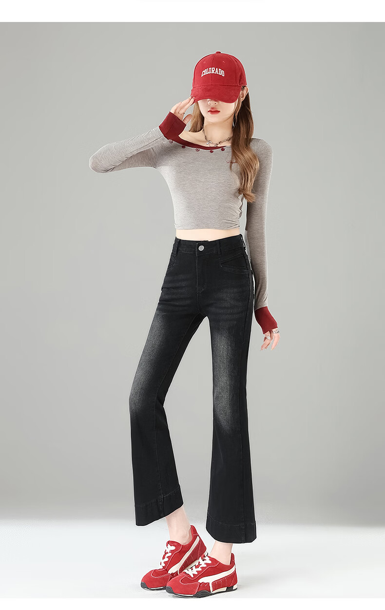 Jeanswest Women's Summer Fashion Trendy Slim Fit High Waist Flared Ankle Pants Cement Gray L 22