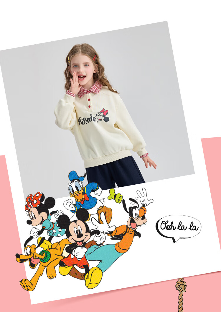 Disney Girls' Kids' Spring Autumn 2026 New Stylish Children's Baby Polo Collar Sweatshirt and Casual Pants Two-Piece Set 12