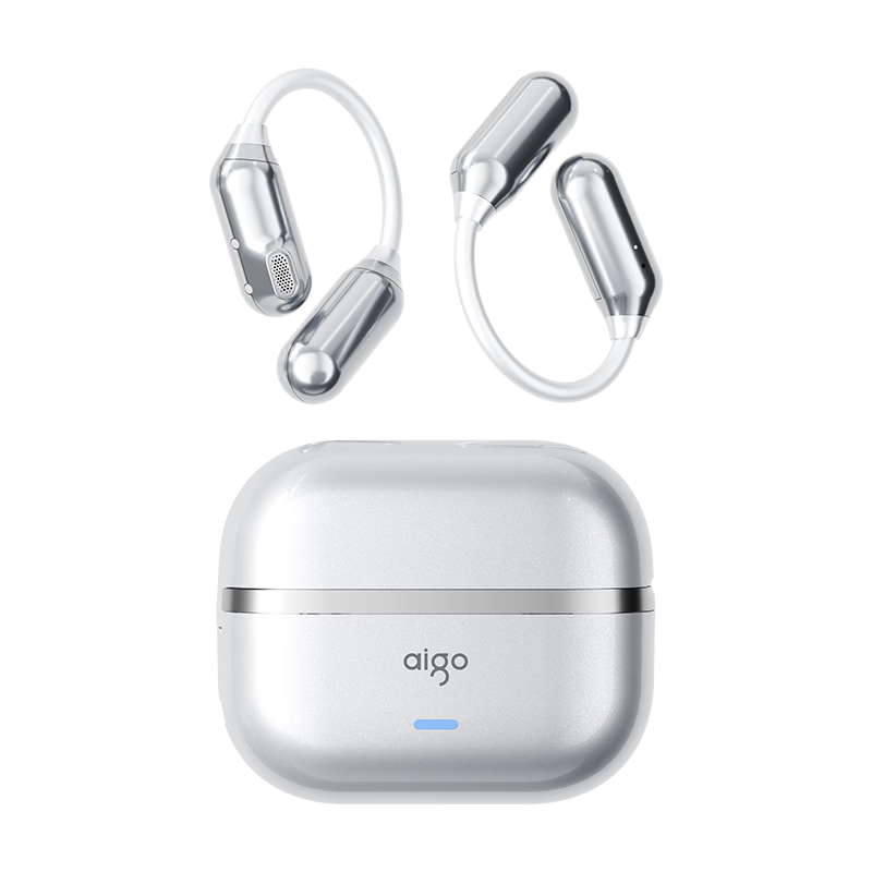 Aigo Bluetooth Earphones Over-Ear Bone Conduction True Wireless Long Battery Life In-Ear Free Running Music Call Noise Cancelling SJ285 Silver White