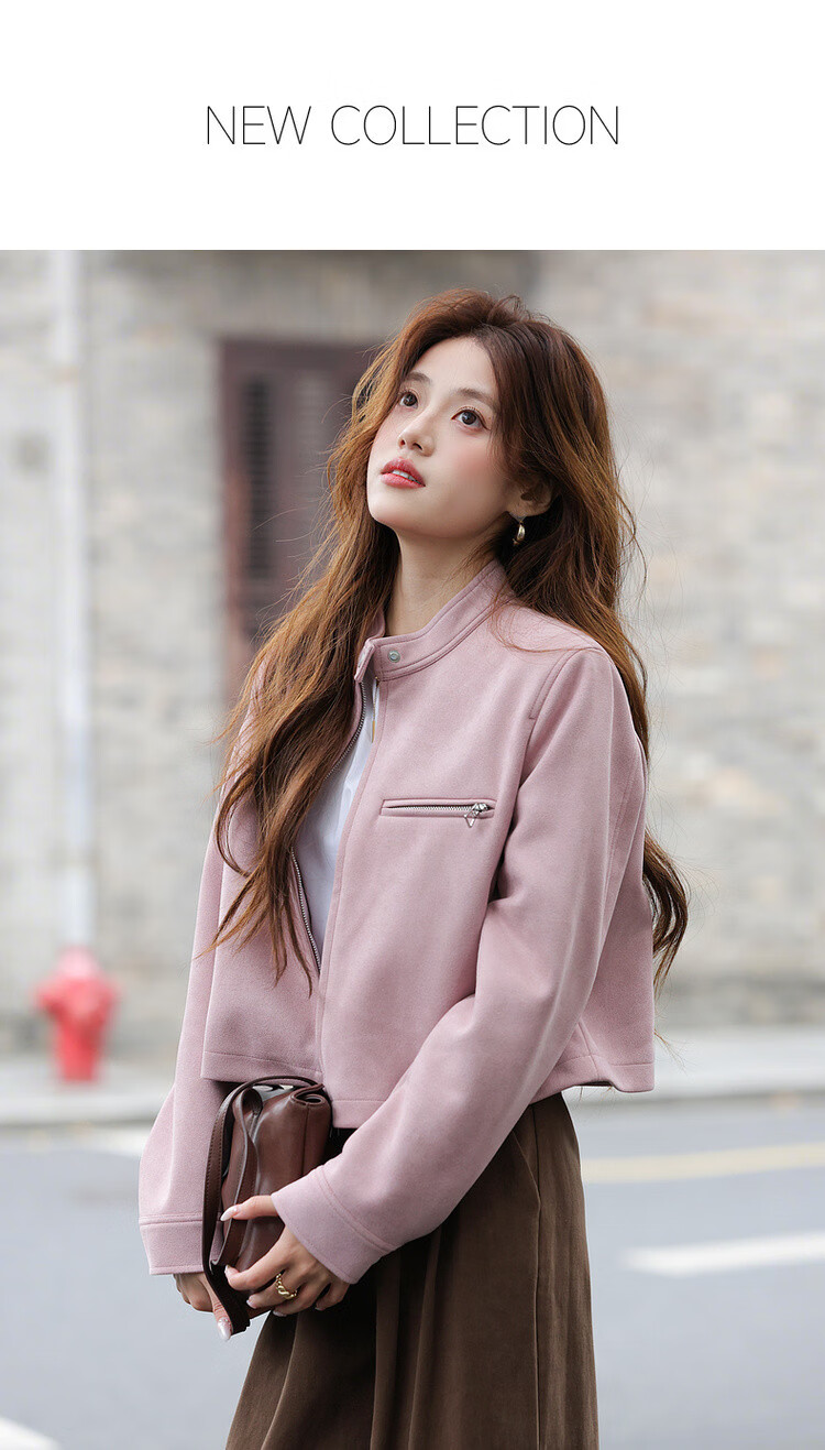 MT Urban Chic Spring Sweet Cool Biker Style Stand Collar Short Straight Zipper Casual Women's Jacket 1