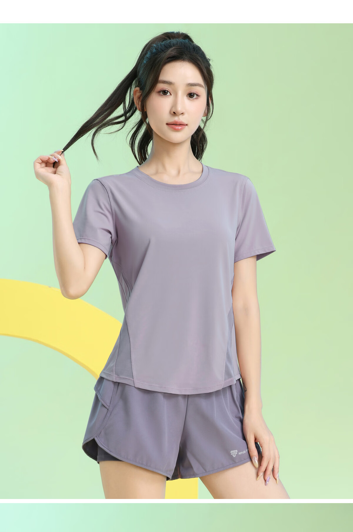 Baisirong Women's Professional Outdoor Morning Running Short Sleeve Quick-Dry Fitness Running Sports Set Loose High Elasticity Yoga Wear 16
