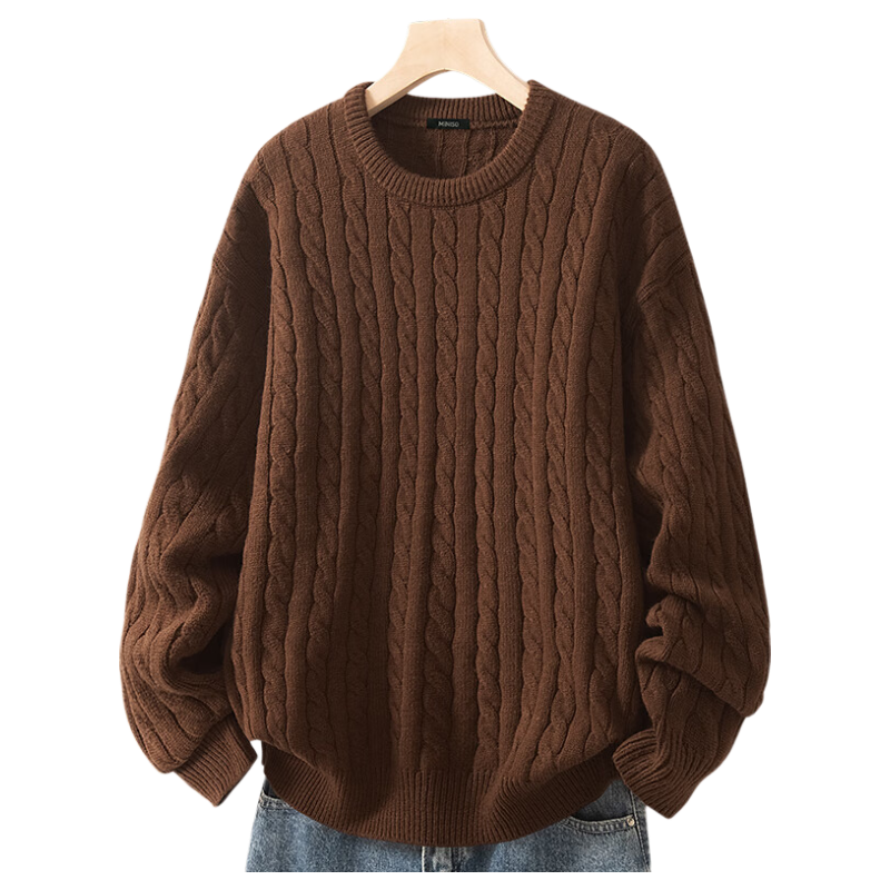 MINISO Men's Round Neck Cable Knit Sweater Autumn Winter Warm Casual Couple Pullover Dark Gray XL