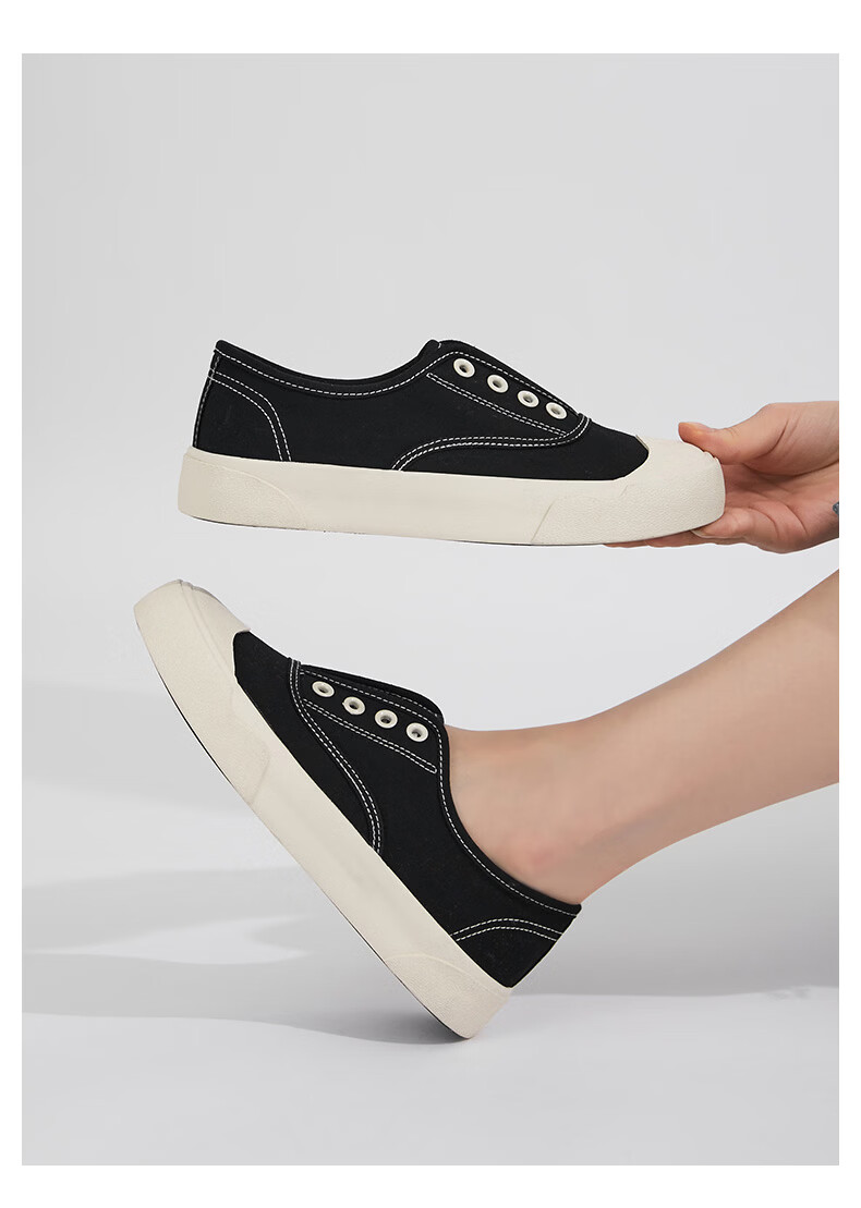 Renben Official Women's Casual Canvas Shoes 2026 Spring Autumn New Breathable Elastic Band Black Size 40 9
