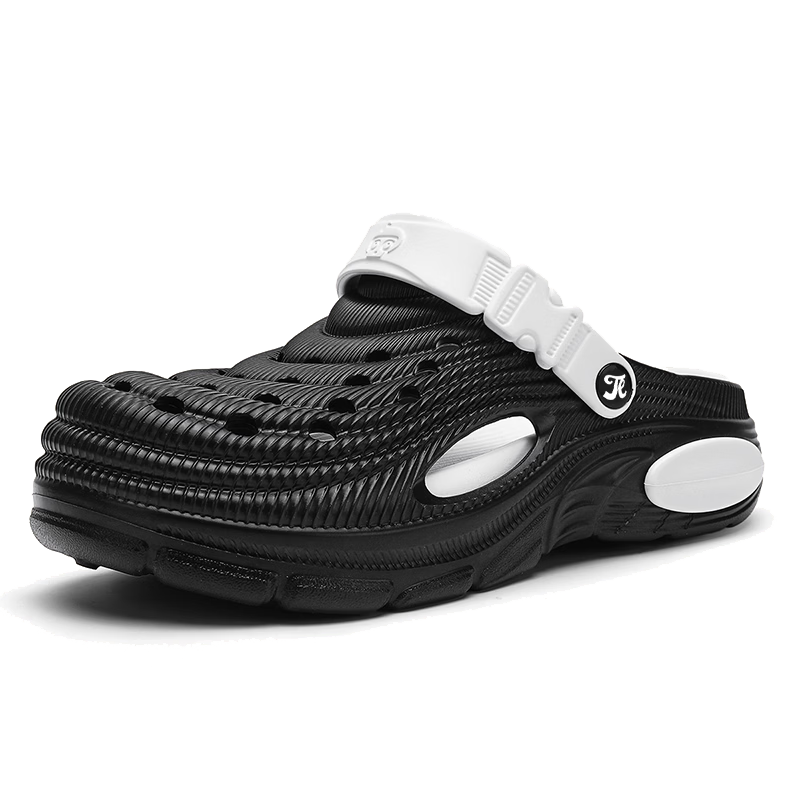 TonLion Men's Summer 2026 Hole Shoes Casual Beach Outdoor Dual-Use Sandals Fashion Black White Size 37/38