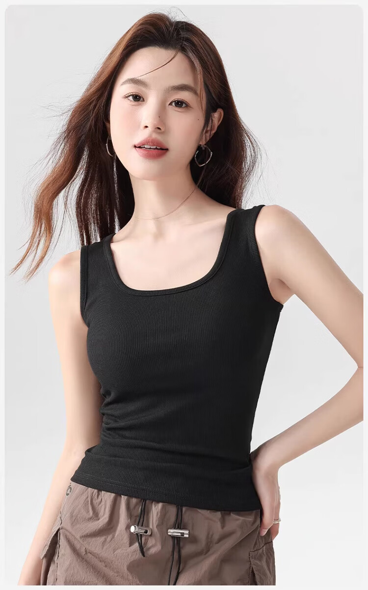 GUJIN 92% Cotton Wide Shoulder Women's Tank Top Camisole No Chest Pad Base Layer Shirt Outerwear Blazer Inner Wear M 18