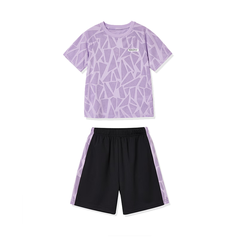 ASK JUNIOR Girls' Set, Summer 2025 Thin Short-Sleeve T-Shirt, Children's Shorts, Quick-Dry Running Outfit, Purple, Size 160
