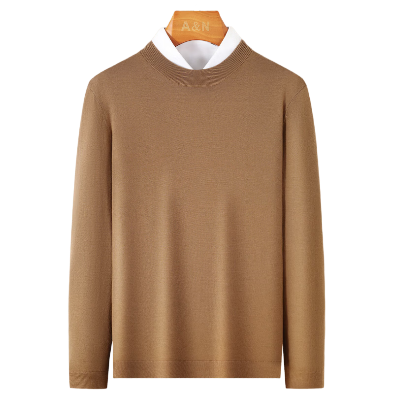Antonio Machine Washable 100% Fine Wool Men's Autumn Winter Red Wool Knit Sweater Base Layer