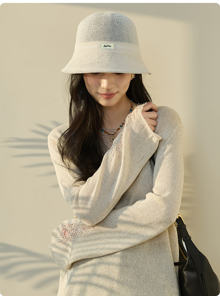 JIUMU Women's Cotton Sun Hat Bucket Hat Summer Outdoor Face Covering Beach Vacation Cap 13