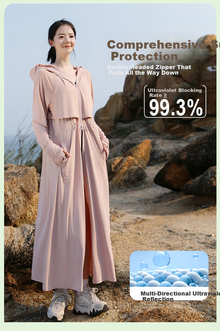 Combo Women's Summer Waist-Cinched Full-Length Cycling Ice Silk Sunscreen Dress UV Protection Outdoor Driving Windbreaker 13