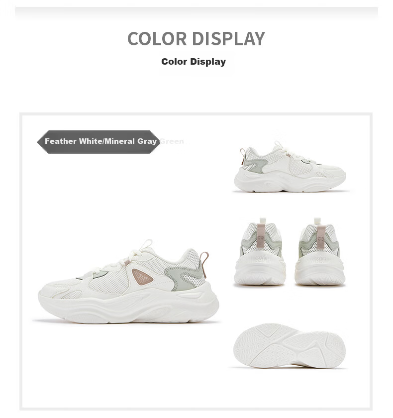 361° Women's Sports Shoes Spring Summer New Thick Sole Cushioning Commuter Retro Casual Dad Sneakers 682616762-1 25