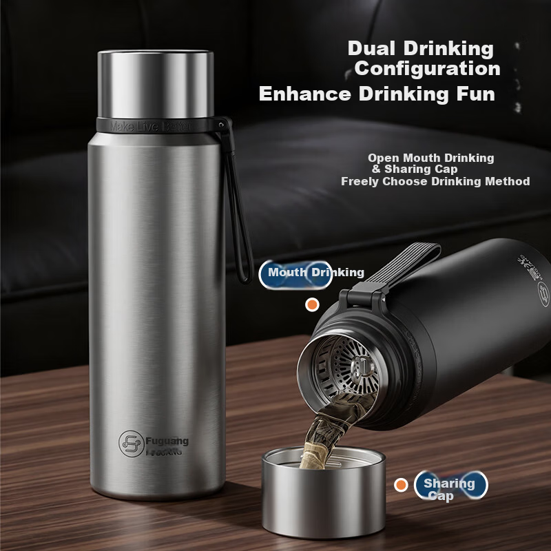 Fuguang Large Capacity Insulated Bottle 316L Stainless Steel Full Steel Lid Water Bottle Men Women Tea Separation Brewing Cup Student Cup