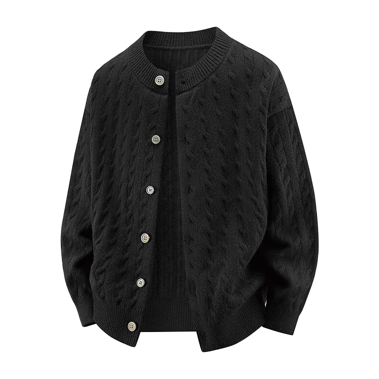 IZEXX Cable Knit Cardigan Sweater Men Autumn Winter Textured Casual Versatile Knit Jacket TZ01 Velvet White L