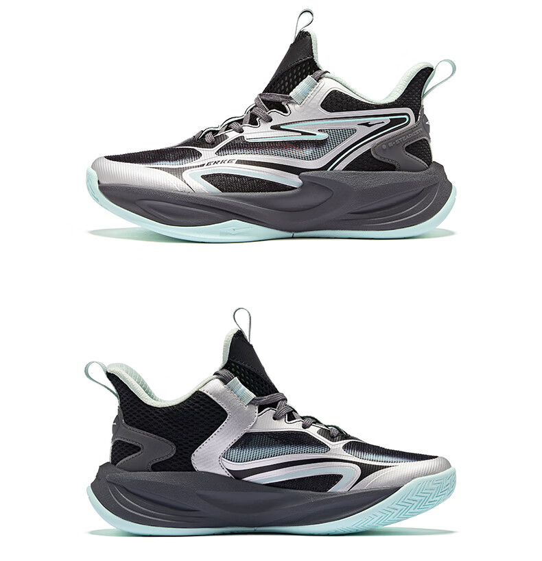 ERKE Kids Unisex Breathable Mesh Cushioning Basketball Shoes Lace-up Durable Sneakers Black/Silver Size 39 34