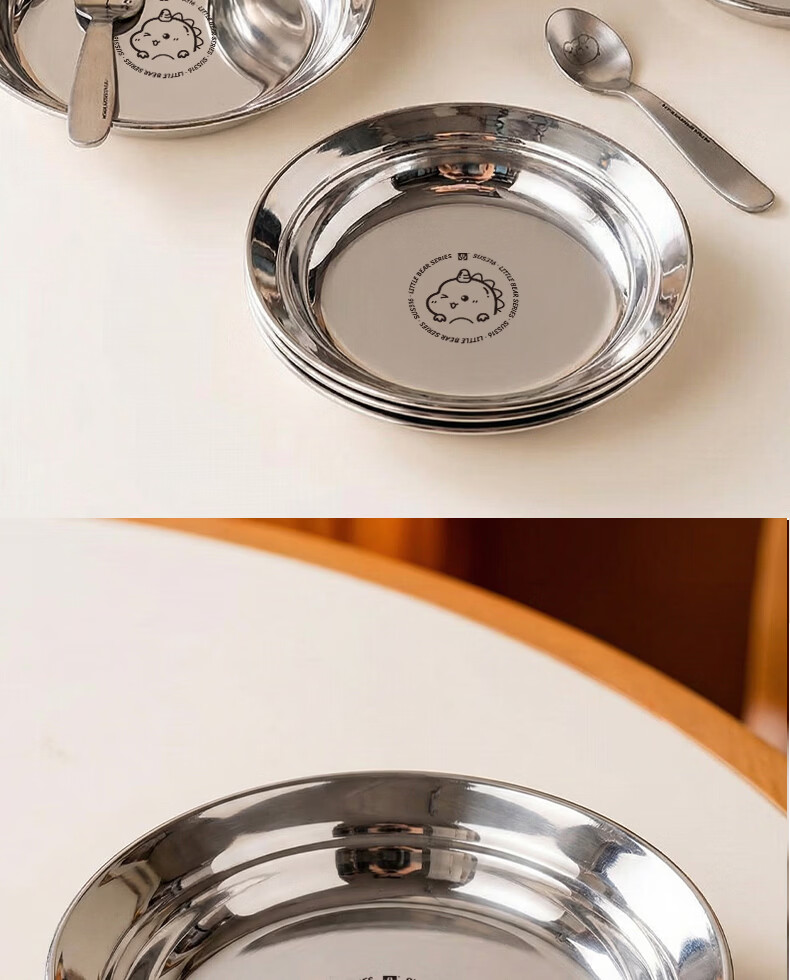 Guofeng 316 Stainless Steel Children's Feeding Plate Baby Food Dish [3rd Generation Upgrade] 316 Anti-Spill Round Plate - 16cm 12