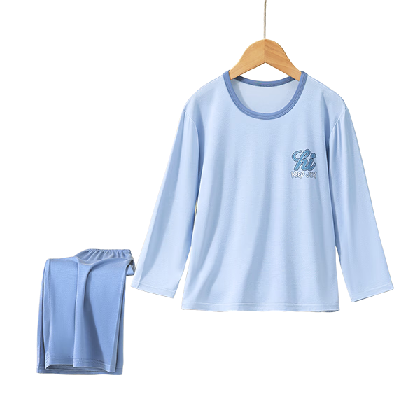 Mianzhi Boys' Pajamas 2026 Spring Summer Long Sleeve Homewear Set for Older Kids and Teens Comfortable Air-Conditioned Home Clothes