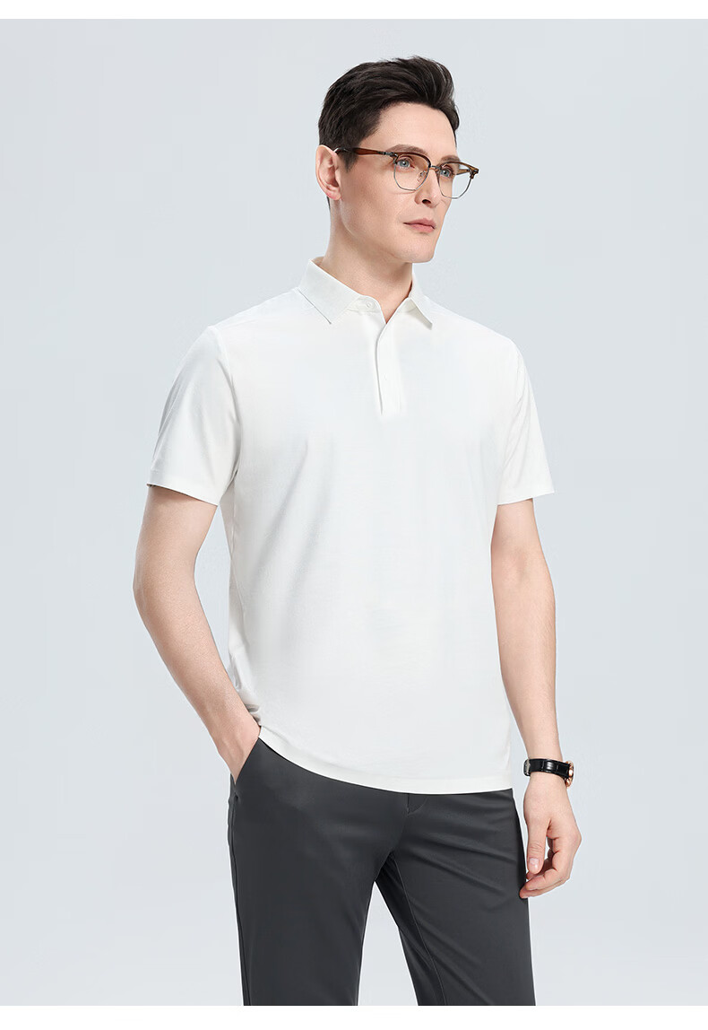 ROMON 7A Antibacterial Cooling Short Sleeve Polo Shirt Men Summer New Solid Color Stretch Top 5008 16